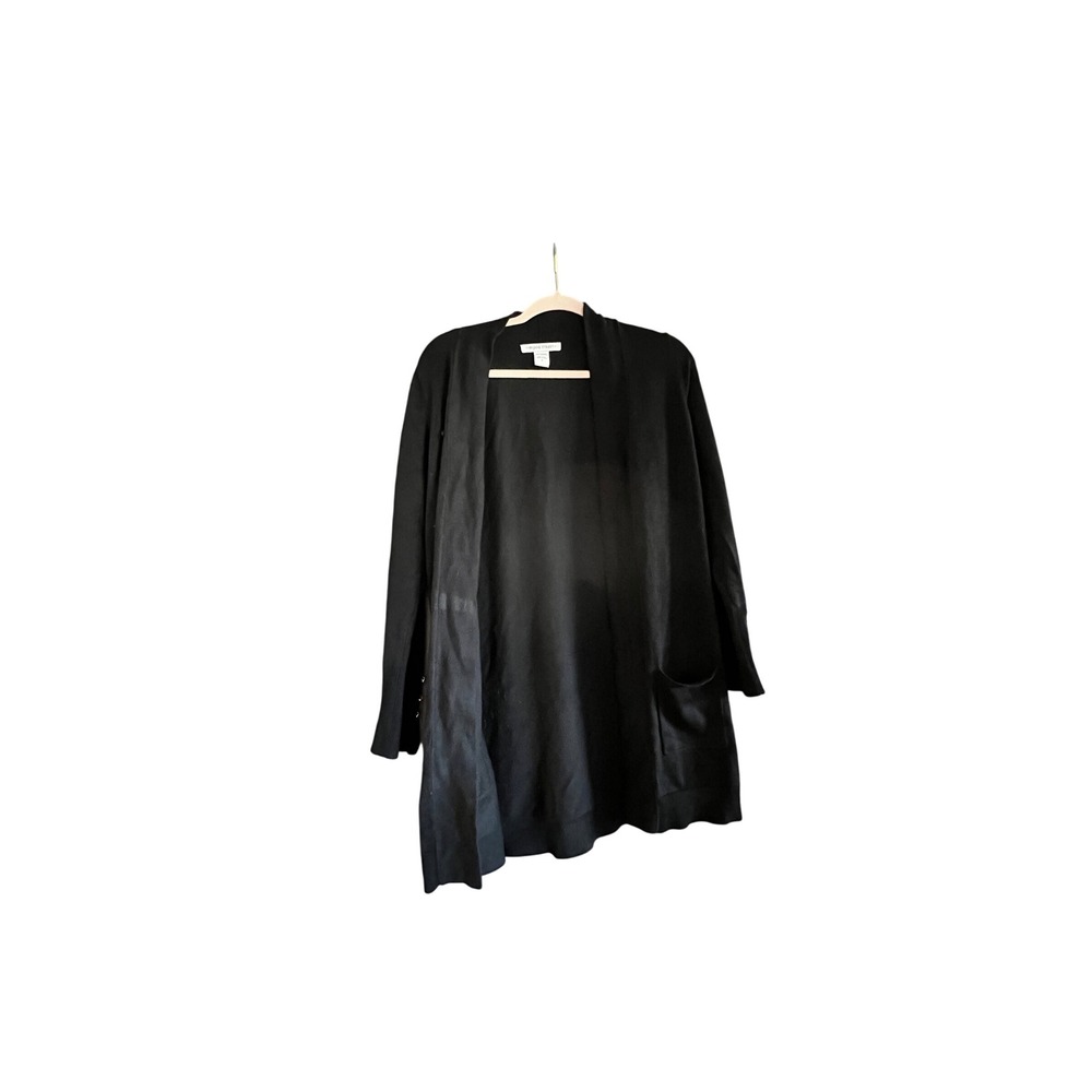 Chic Black‎ Open Front Cardigan Duster With Button Detail Women's